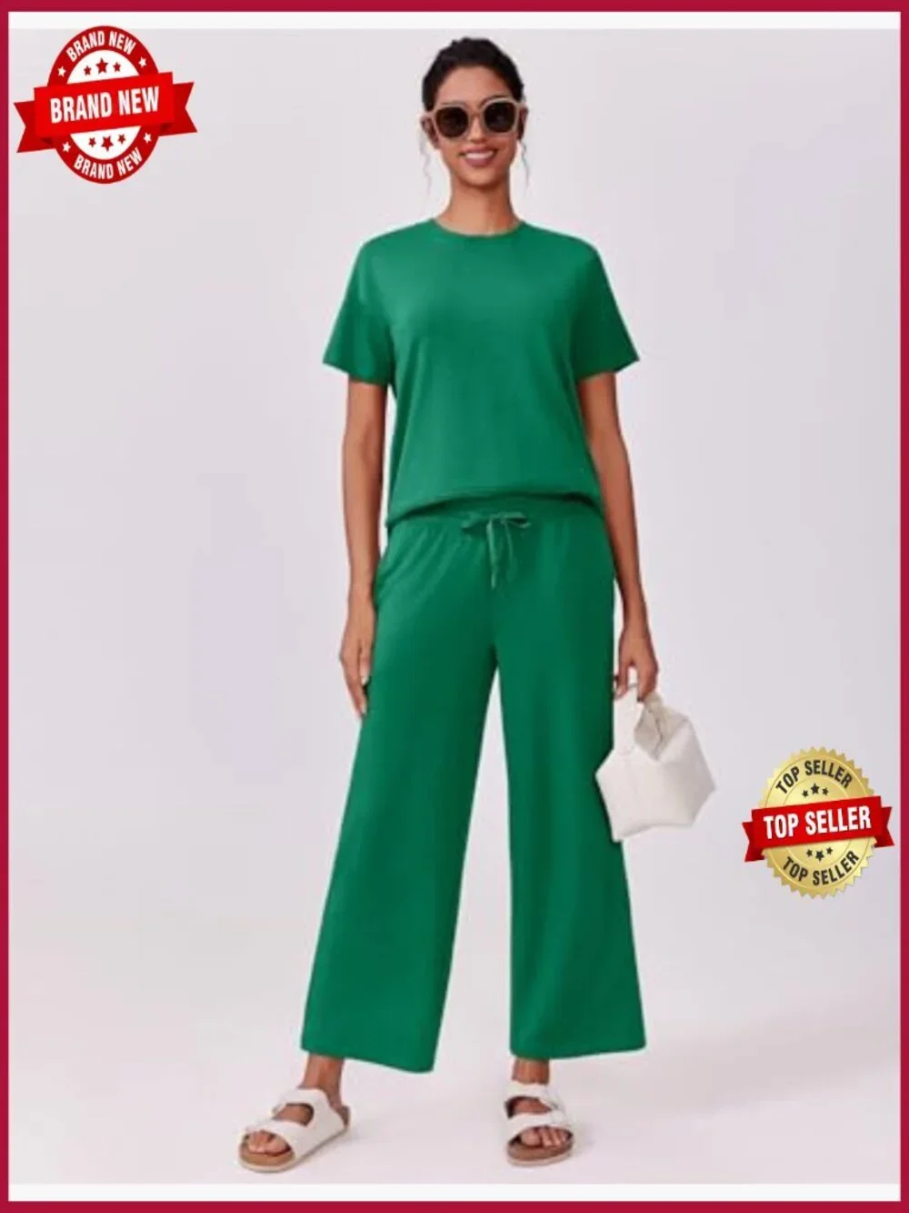 Soft 2 Piece Lounge Set Wide Leg Pants Tracksuit Travel Summer Outfits